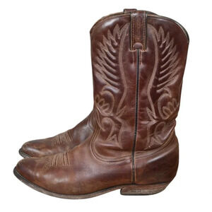 Vintage Boulet Cowboy Boots Leather Faux Horn Brown Western Size 10.5